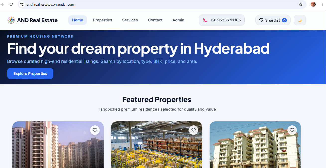 AND Real Estate modern web app listings interface